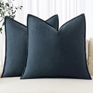 MIULEE Decorative Linen Euro Sham Pillow Covers 26x26 Navy Blue Set Of 2